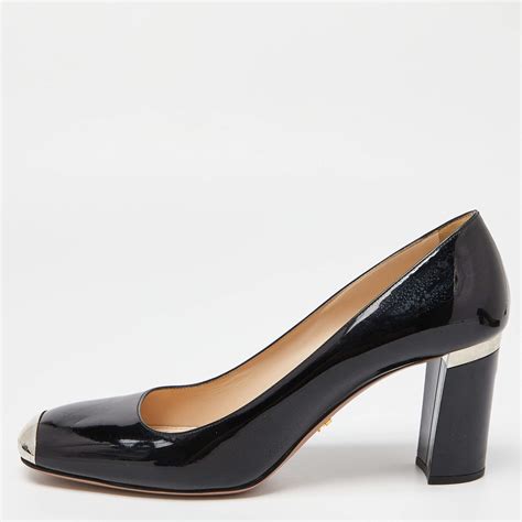 prada black patent leather square toe pumps